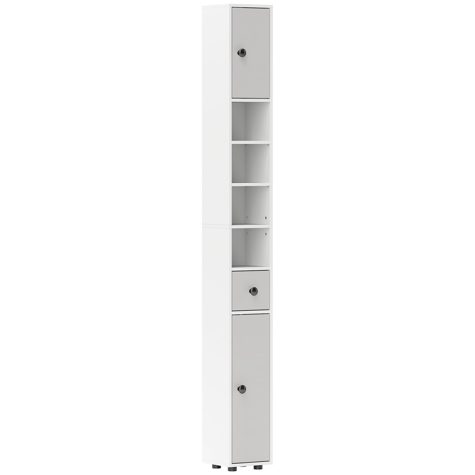KANSAS 180cm Slim Bathroom Cabinet with Drawer Light Grey - Life Essentials