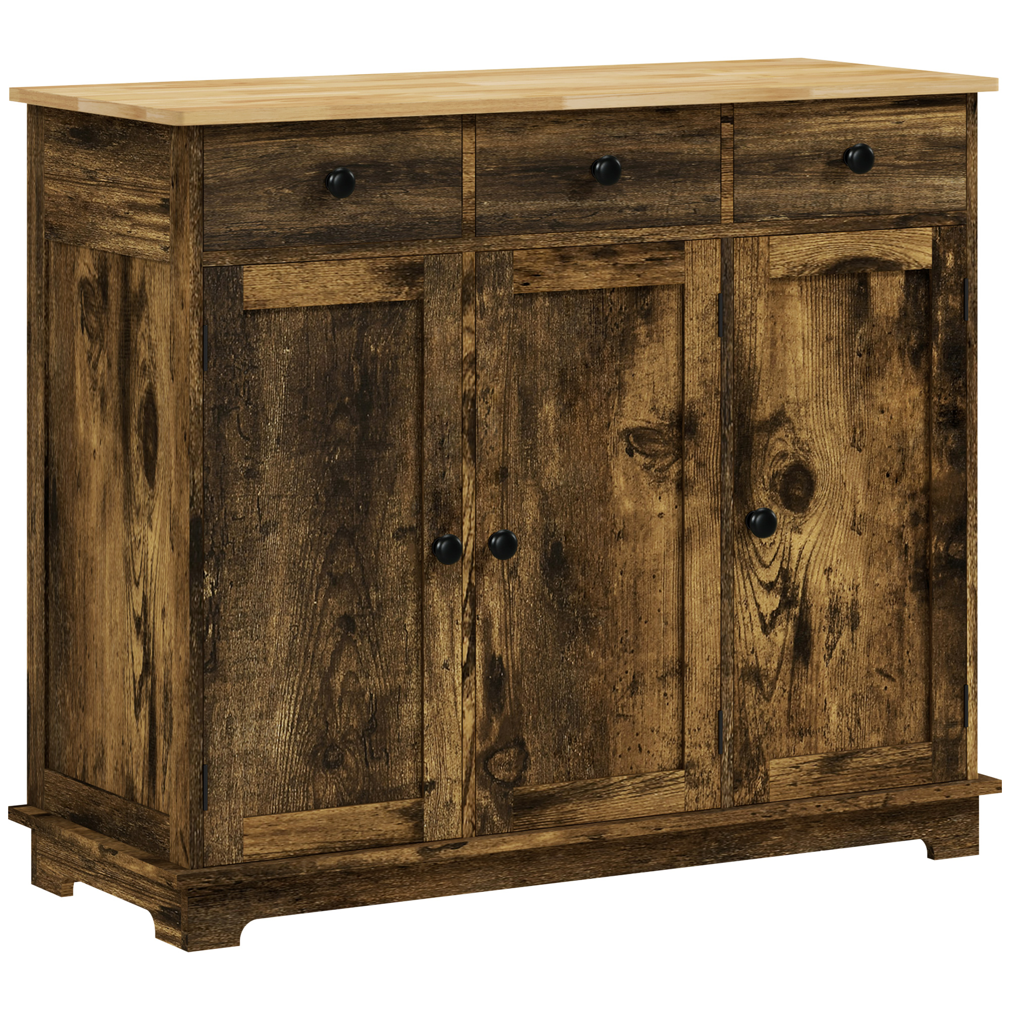 HERON Sideboard with Rubberwood Top and Adjustable Shelves Rustic Brown - Life Essentials