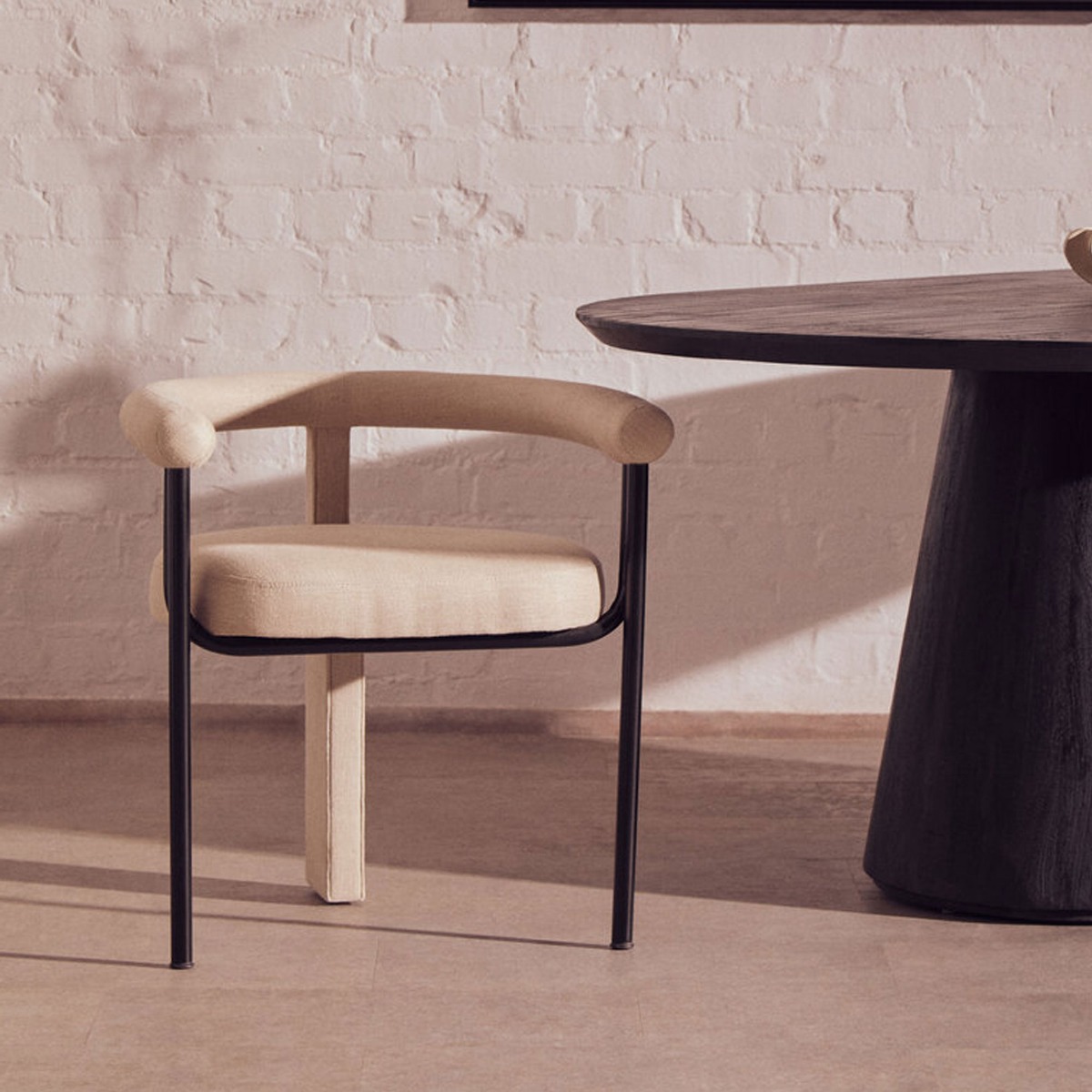 RENSHARA Linen Dining Chair with Metal Frame - Black and Cream