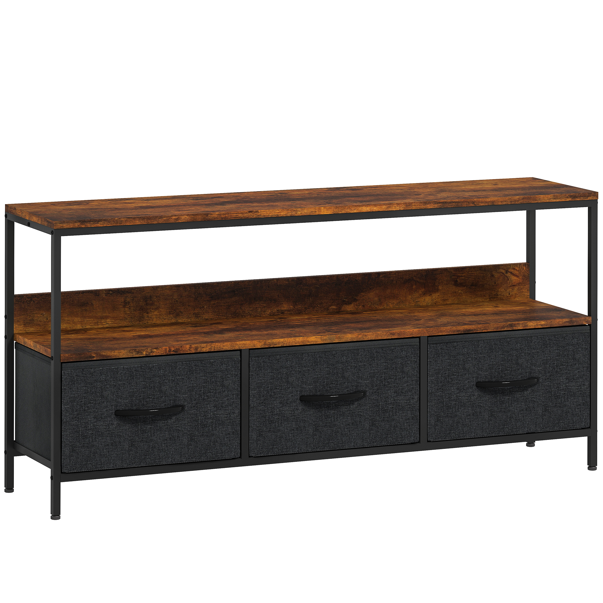 HERON TV Stand Cabinet with 3 Foldable Drawers Rustic Brown - Life Essentials