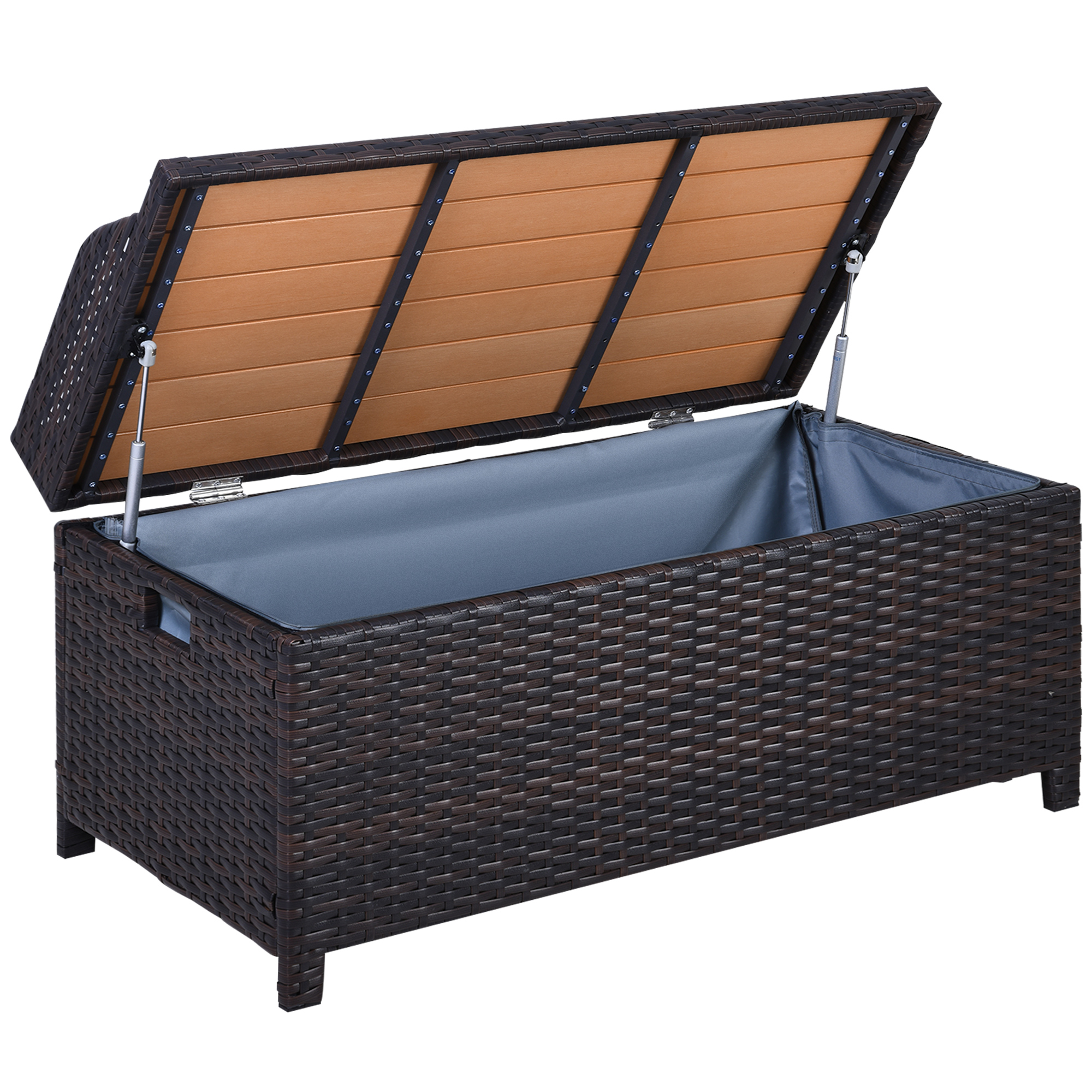 Patio PE Rattan Wicker Storage Basket Box Bench Seat Furniture w/ Cushion Brown - Life Essentials