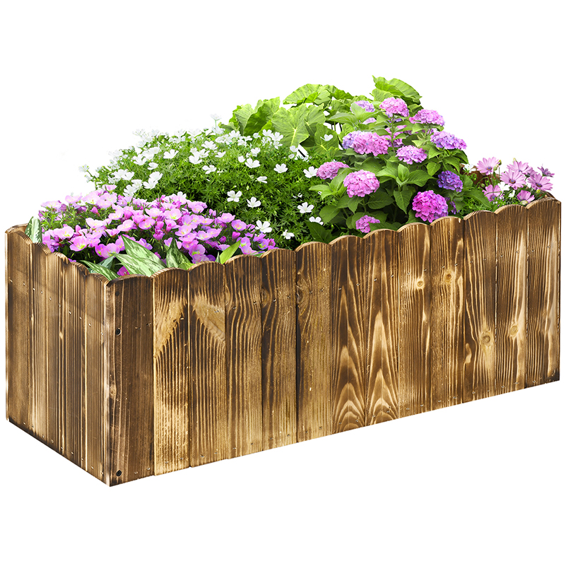 70L Garden Flower Raised Bed Pot Wooden Outdoor Large Rectangle Planter Vegetable Box Outdoor Herb Holder Display (80L x 33W x 30H (cm)) - Life 