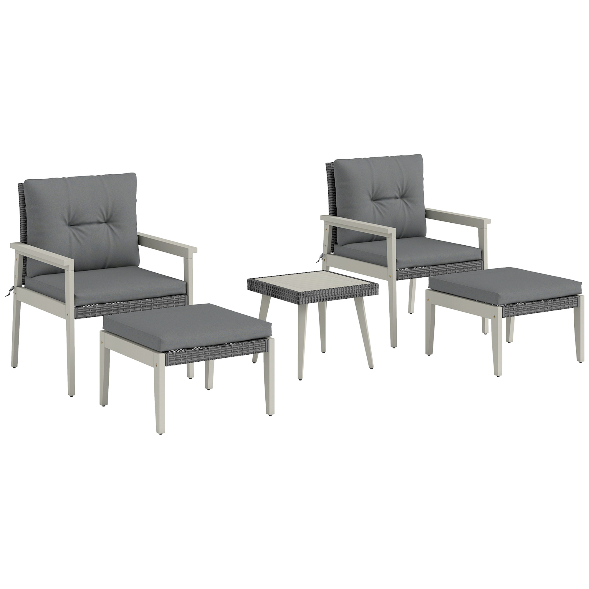 SUNVISTA 5 Pieces Rattan Garden Furniture Set with Cushions Acacia Wood Top Grey - Life Essentials