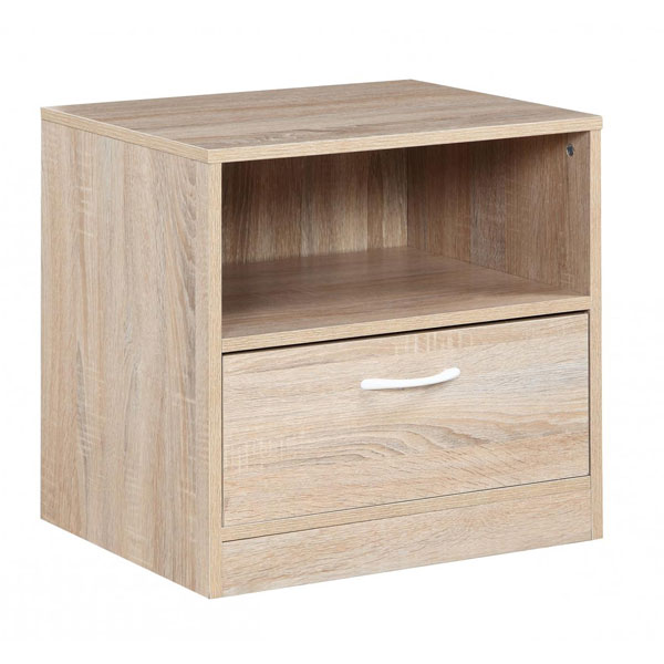 Bedside Table - HERMIONE 1 Drawer Nightstand Oak 50cm - Sigrid Mills