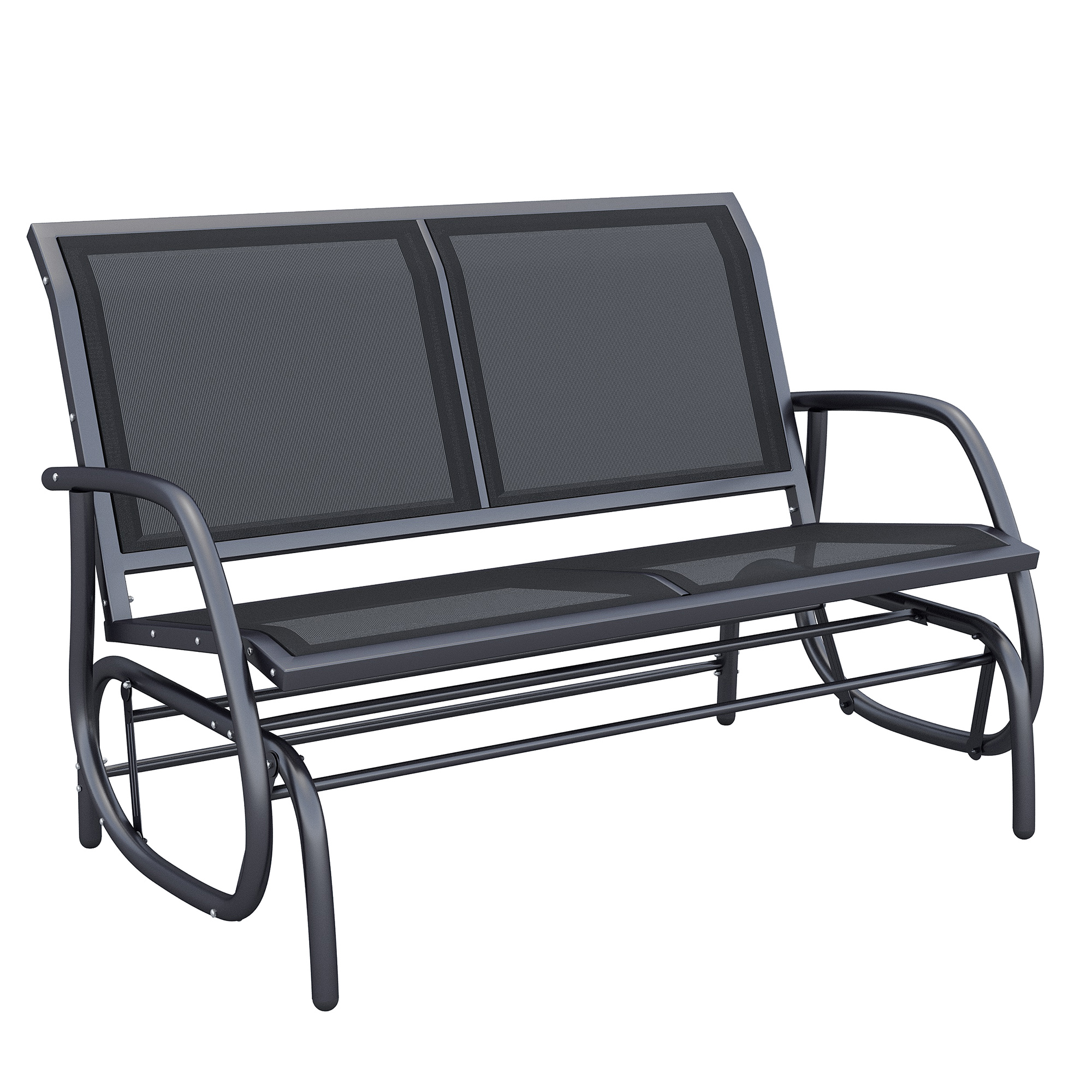 2-Person Outdoor Glider Bench Patio Double Swing Gliding Chair Loveseat w/Power Coated Steel Frame for Backyard Garden Porch, Black - Life Essentials