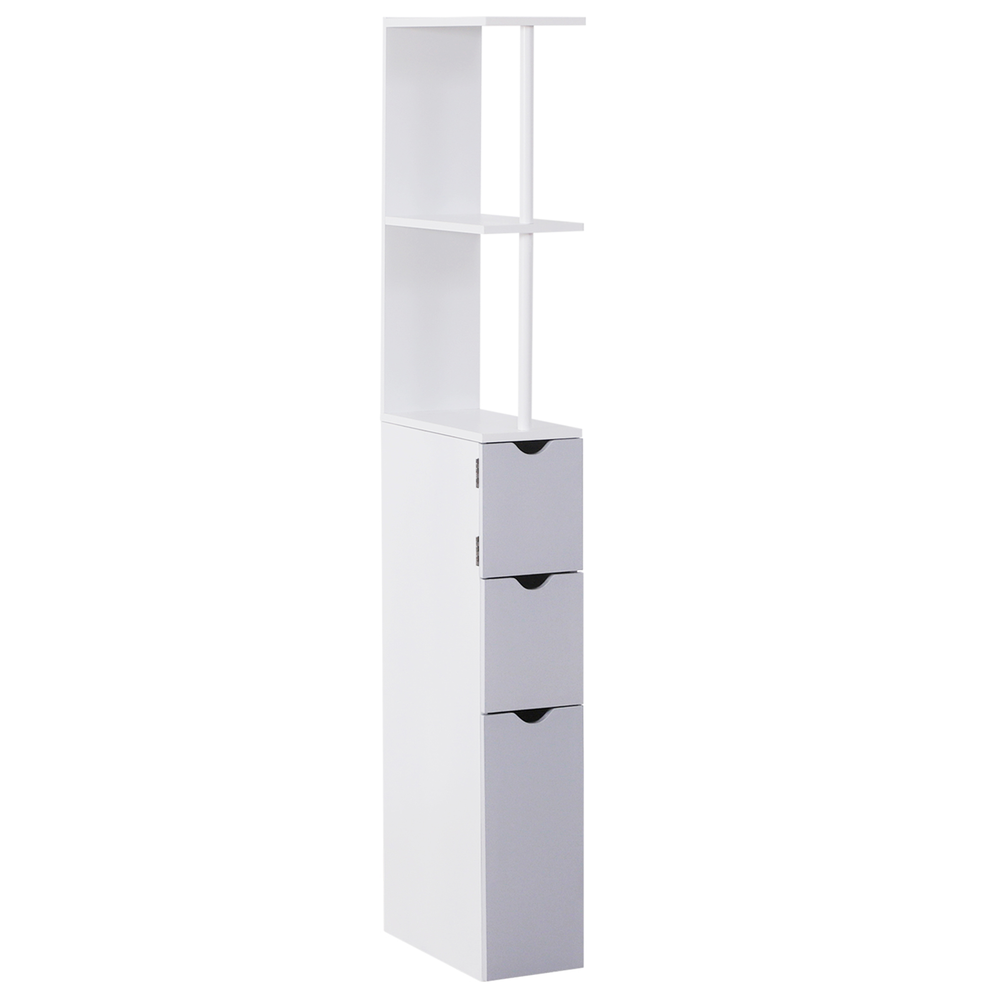 Bathroom Storage Cabinet Free-Standing Bathroom Cabinet Unit Tall Shelf Toilet Tissue Cupboard w/Drawers - Grey and White - Life Essentials