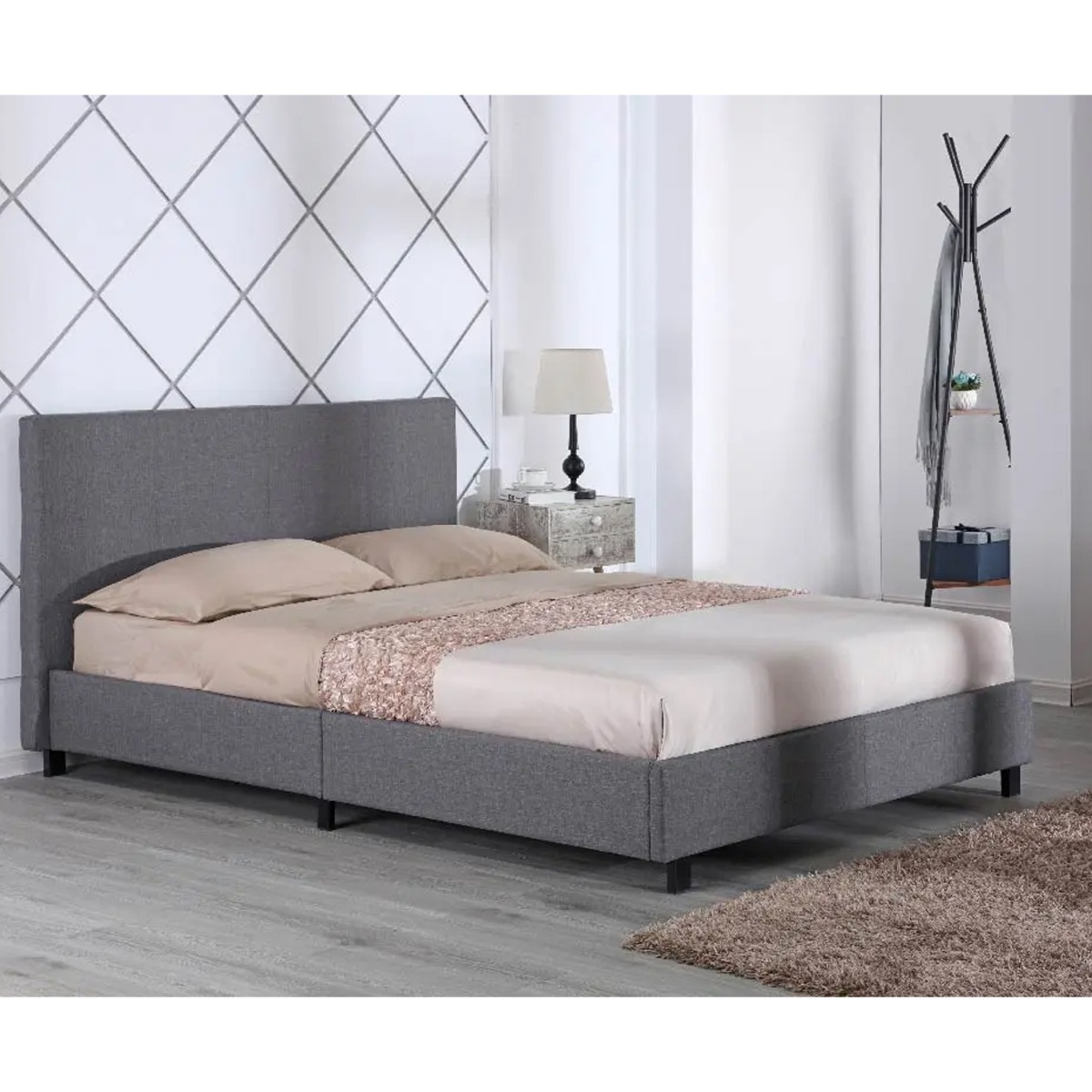 Single Bed - YORKLYN 3ft Fabric Bedframe - Grey - Beds-To-Go
