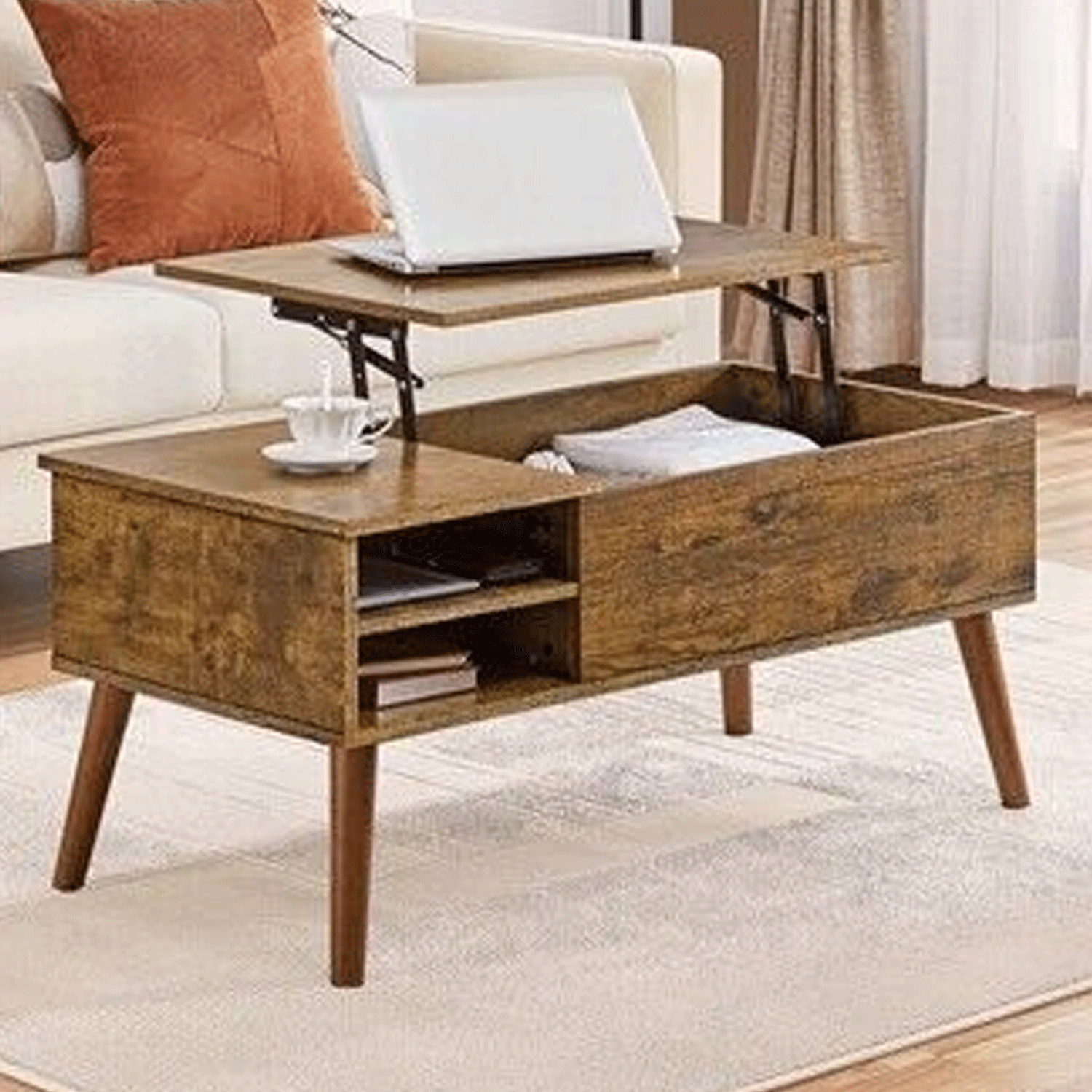 Modern Convenience Guildford Coffee Table with Adjustable Lift Top and Abundant Storage - Rustic Brown - Bedroom & More