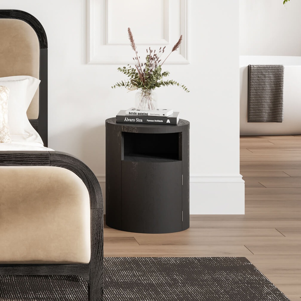 YONA Wooden Bedside Table - Black - Leeds Plywood