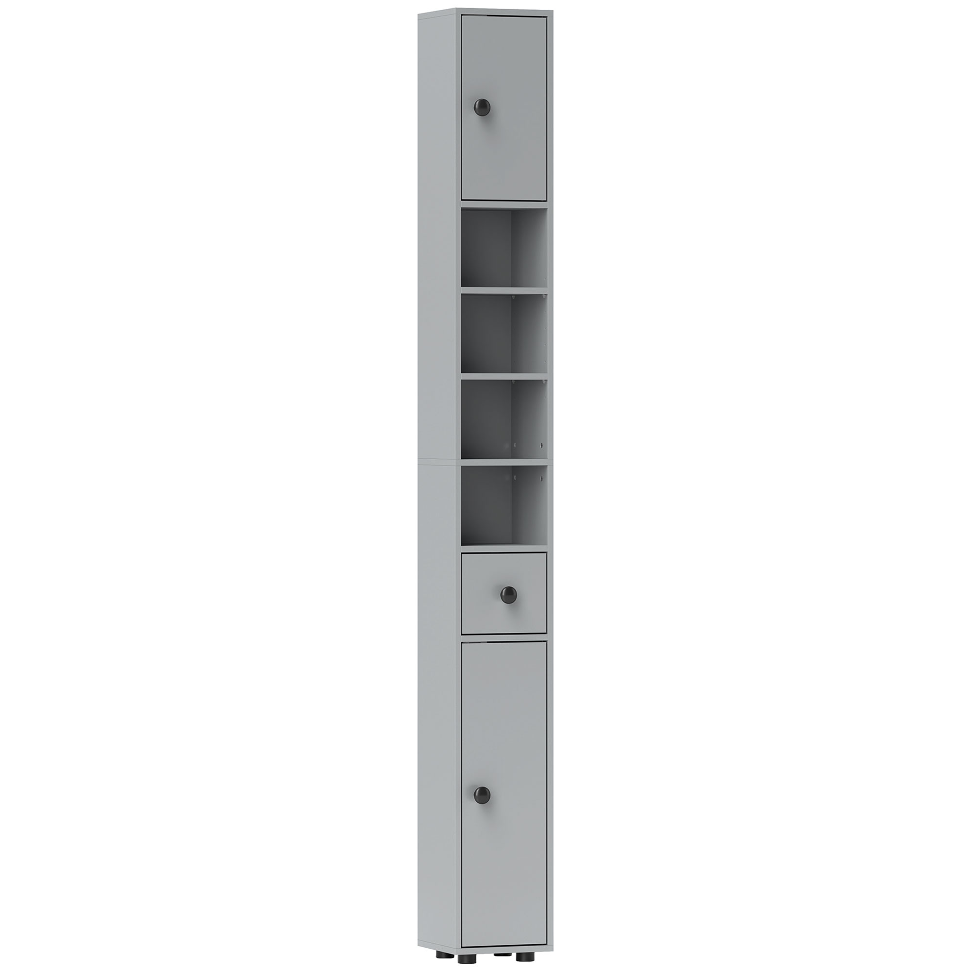 KANSAS 180cm Slim Bathroom Cabinet with Drawer Grey - Life Essentials