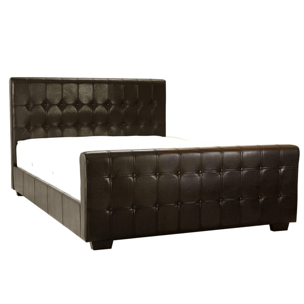 Beverley Buttoned Leather Effect Double Bed - Brown - Sigrid Mills