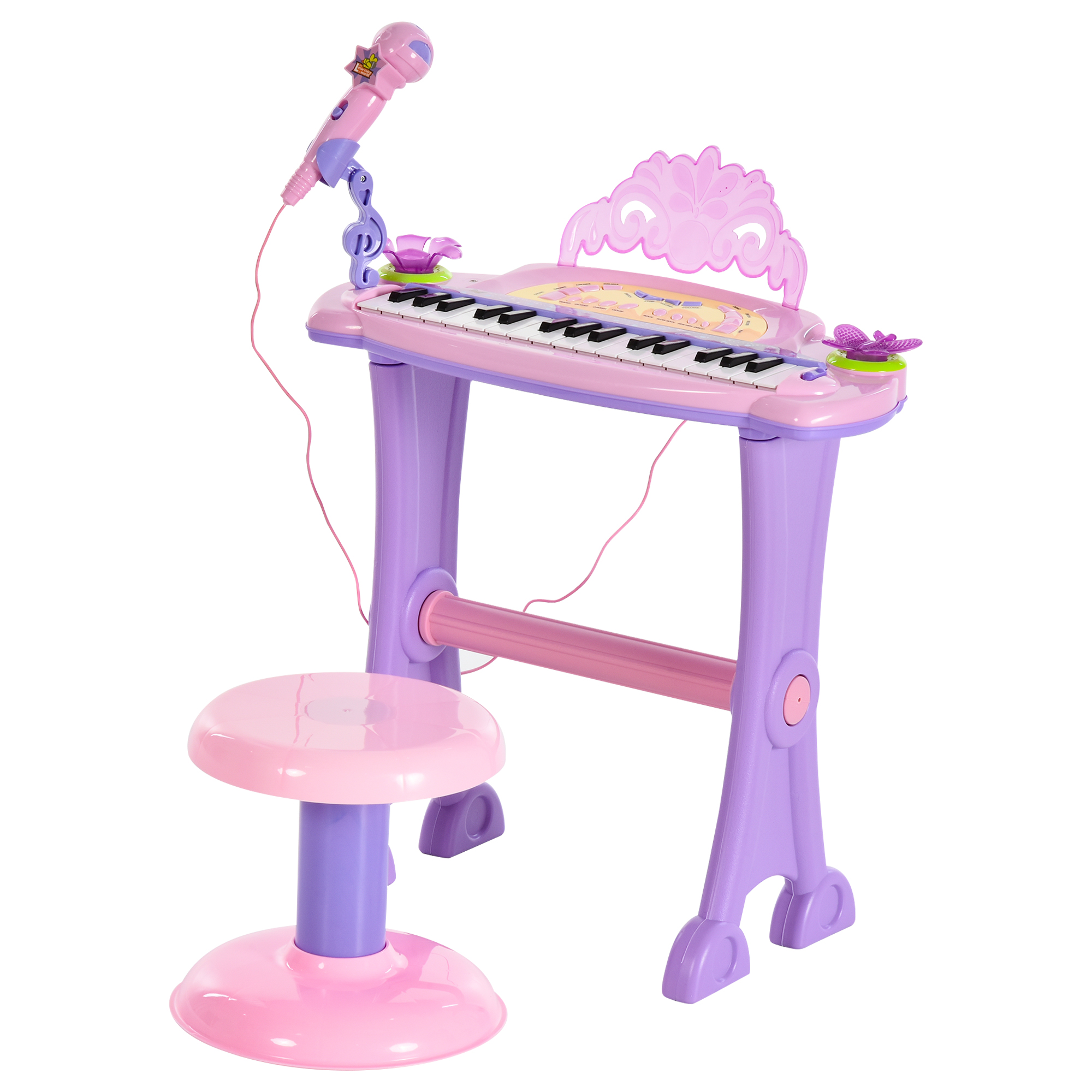 Mini Electronic Organ Piano W/Microphone and Stool-Purple/Pink - Life Essentials