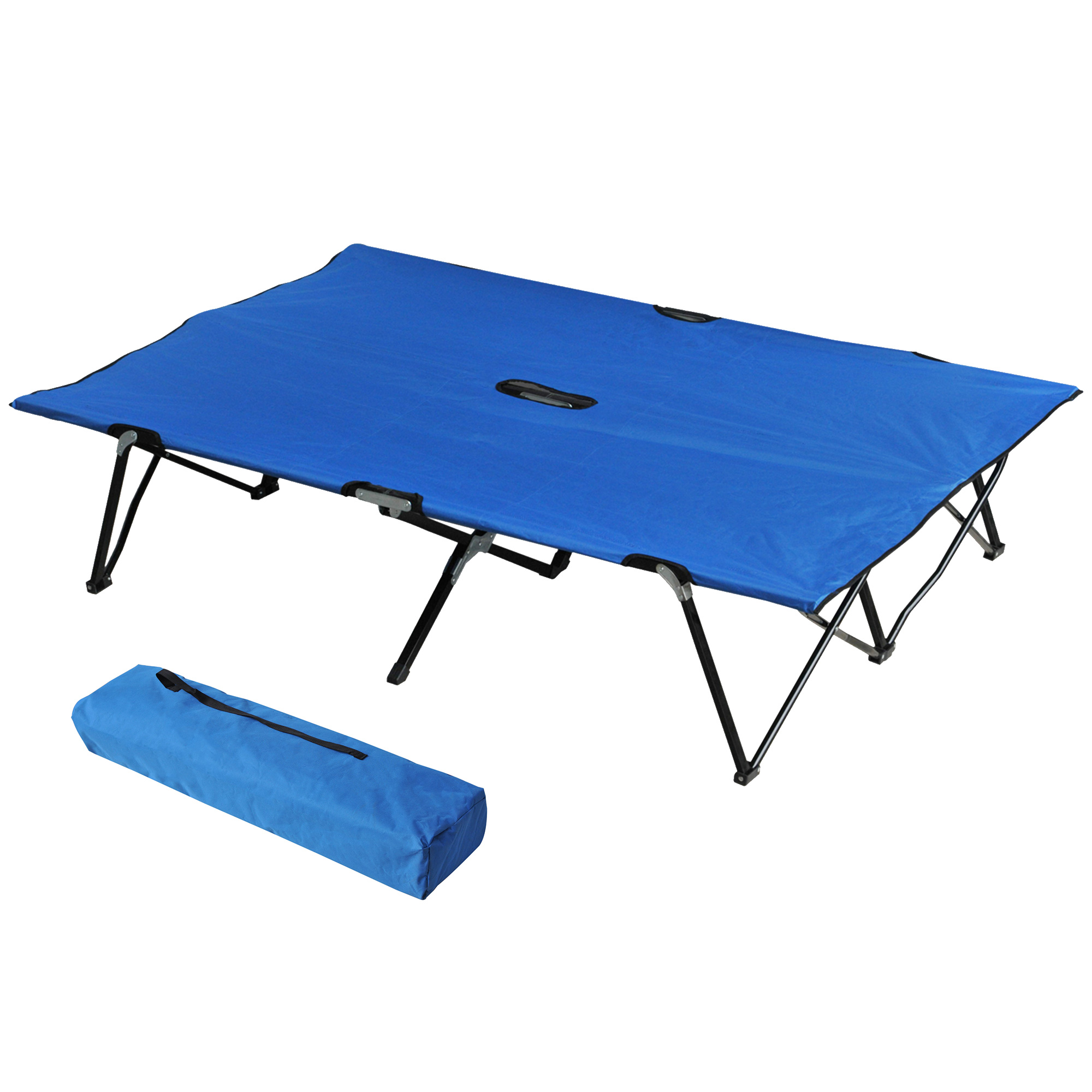 Double Camping Cot Foldable Sunbed Outdoor Patio Sleeping Bed Super Light w/ Carr Bag (Blue) - Life Essentials
