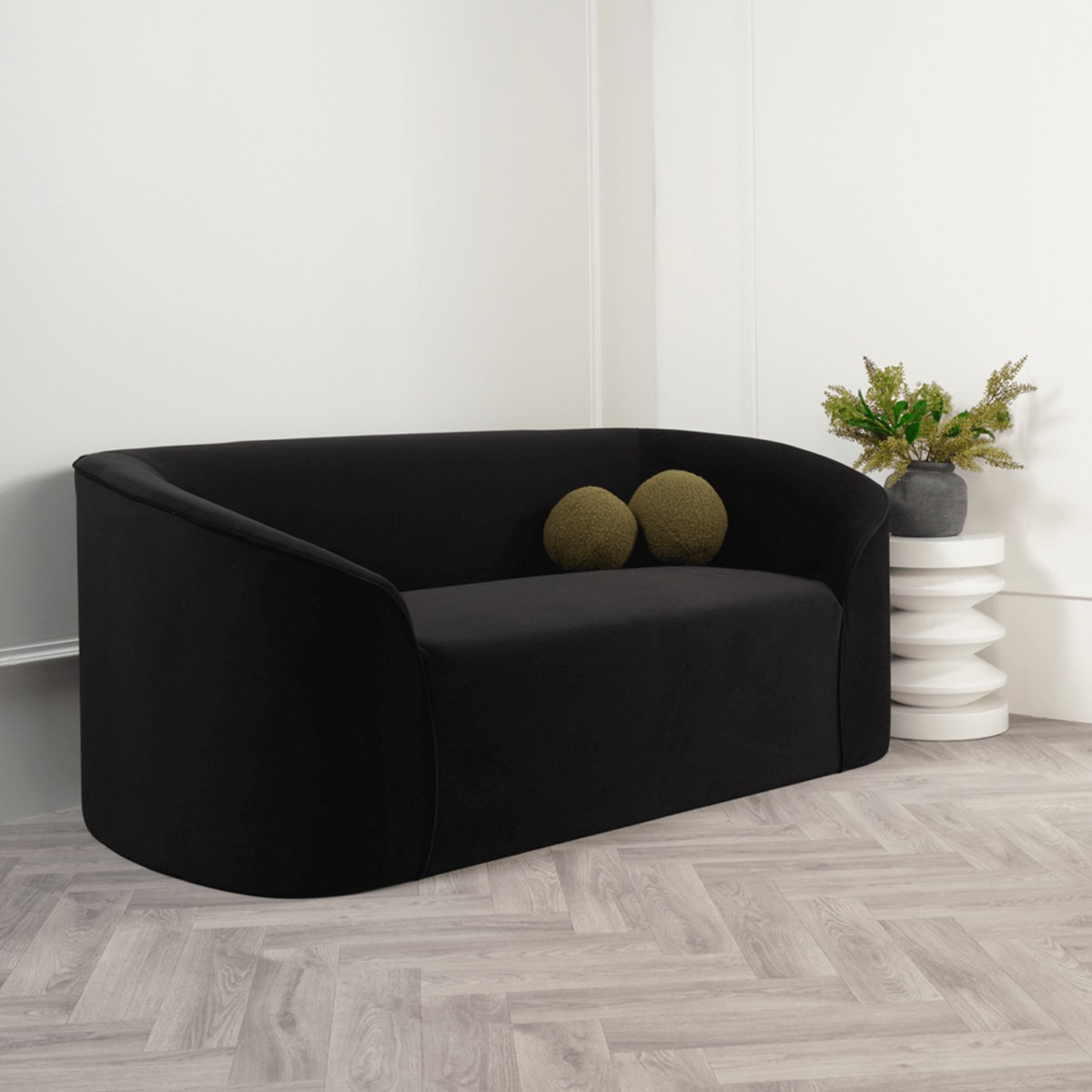 ZUVA Velvet 2 Seater Sofa - Black - Leeds Plywood