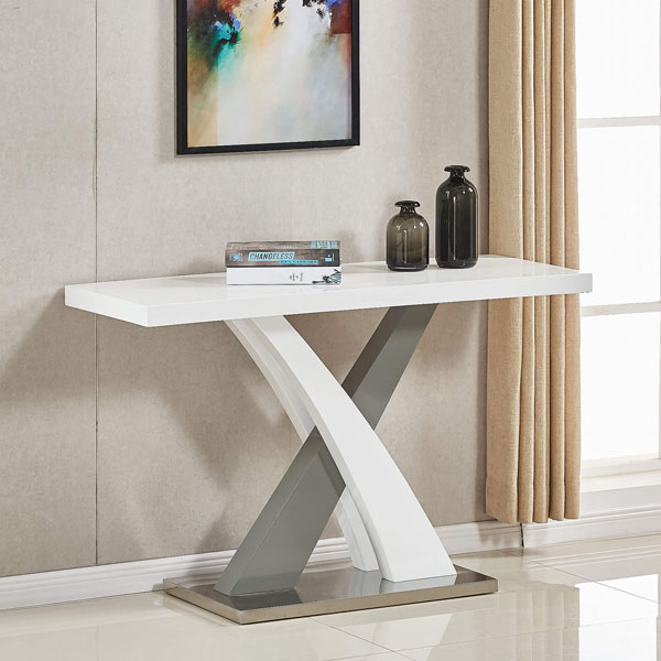 Malcolm High Gloss Console Table - White and Grey - Sigrid Mills