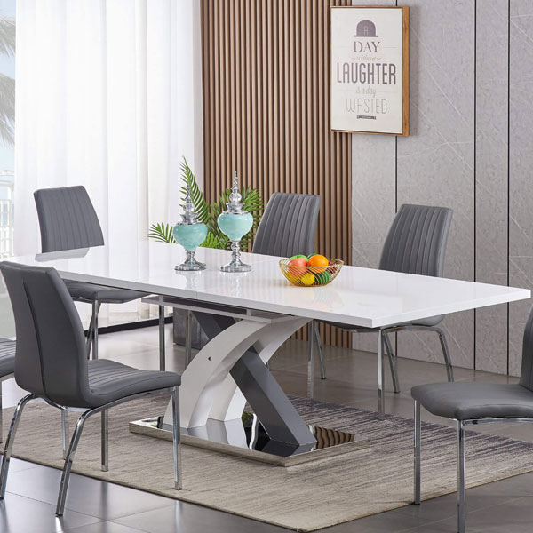 Malcolm High Gloss Extending Dining Table - White and Grey - Sigrid Mills