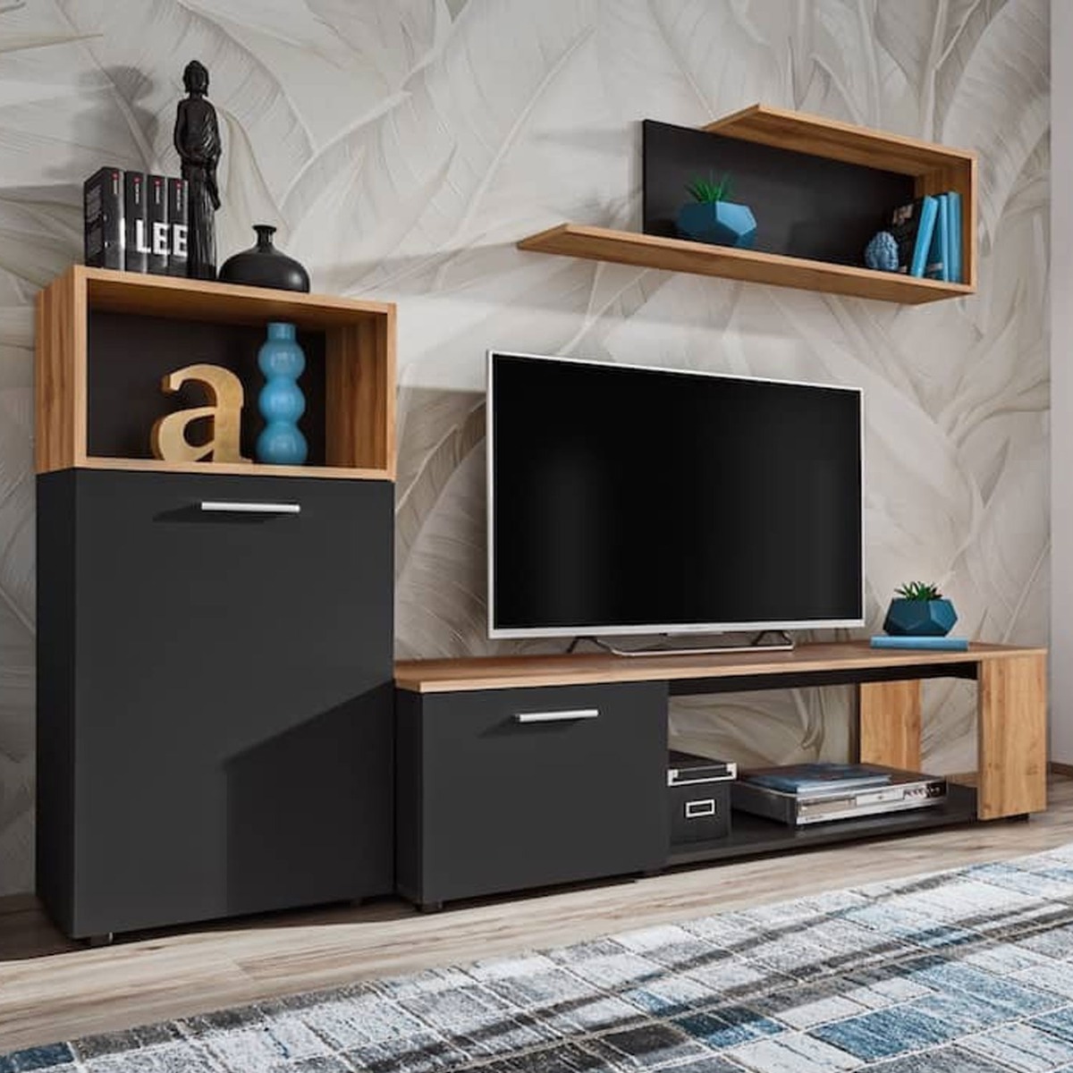 Alex Lucca TV Entertainment Unit - Black and Oak Wotan - Art Nest