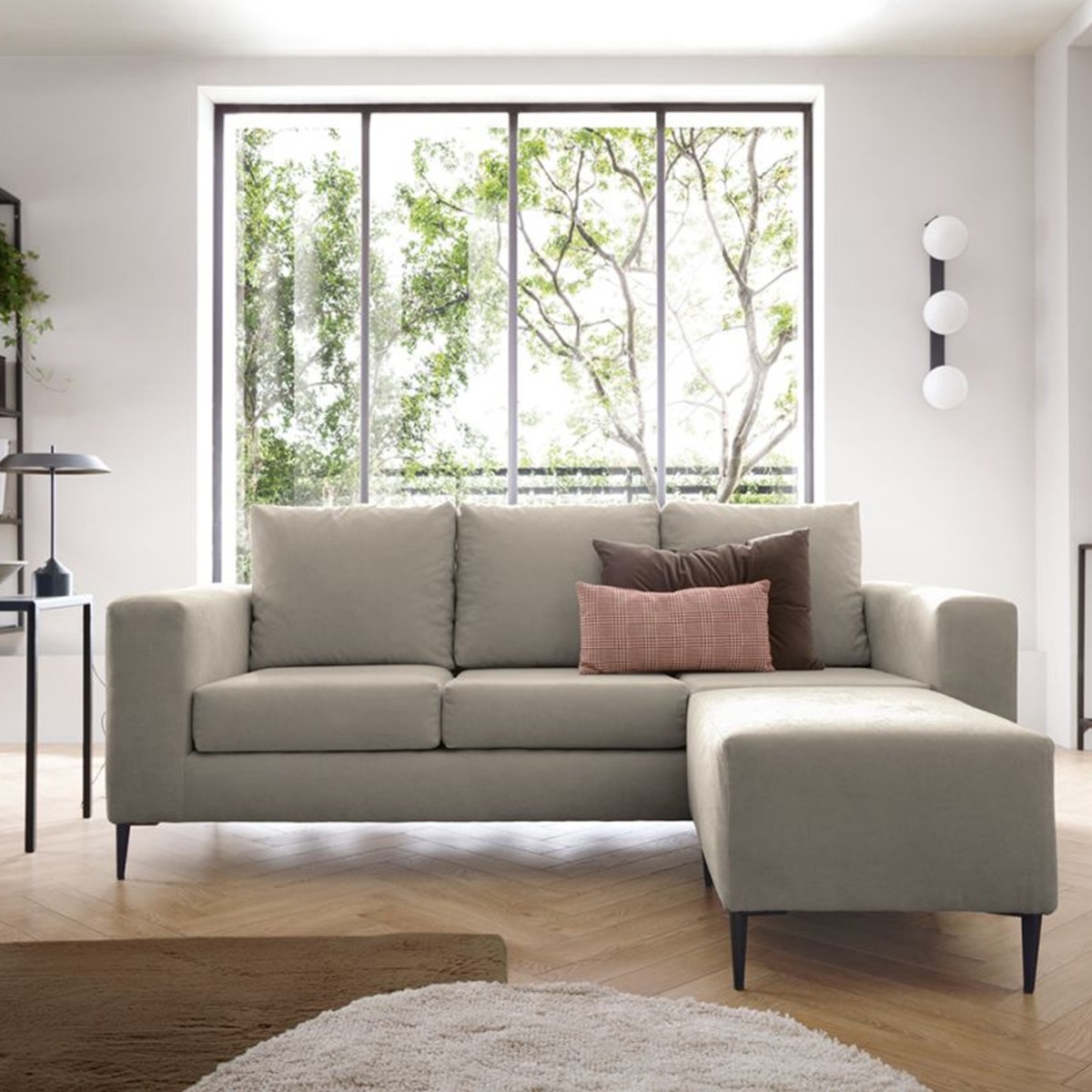 Lincoln Reversible Corner Sofa With Footstool - Sand - Moonlight Interiors