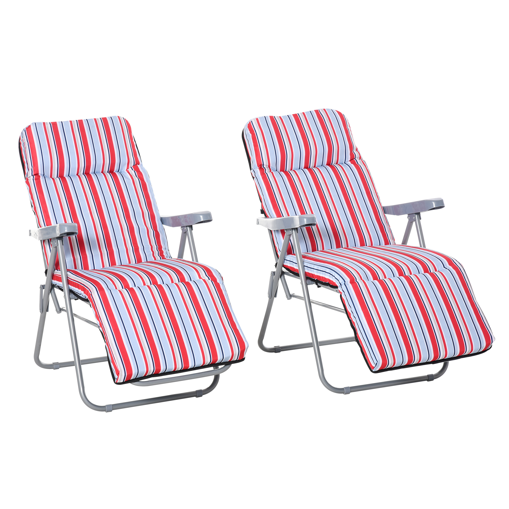 Set of 2 Garden Sun Lounger Outdoor Reclining Seat Cushioned Seat Foldable Adjustable Recliner Red and White - Life Essentials